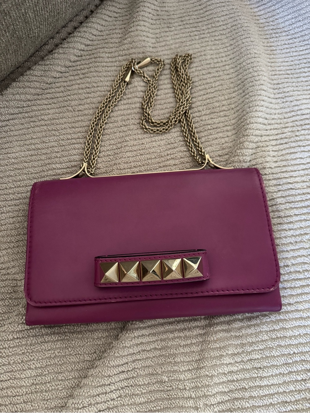 Valentino Purple Chain Shoulder Bag with Gold Stud Accents